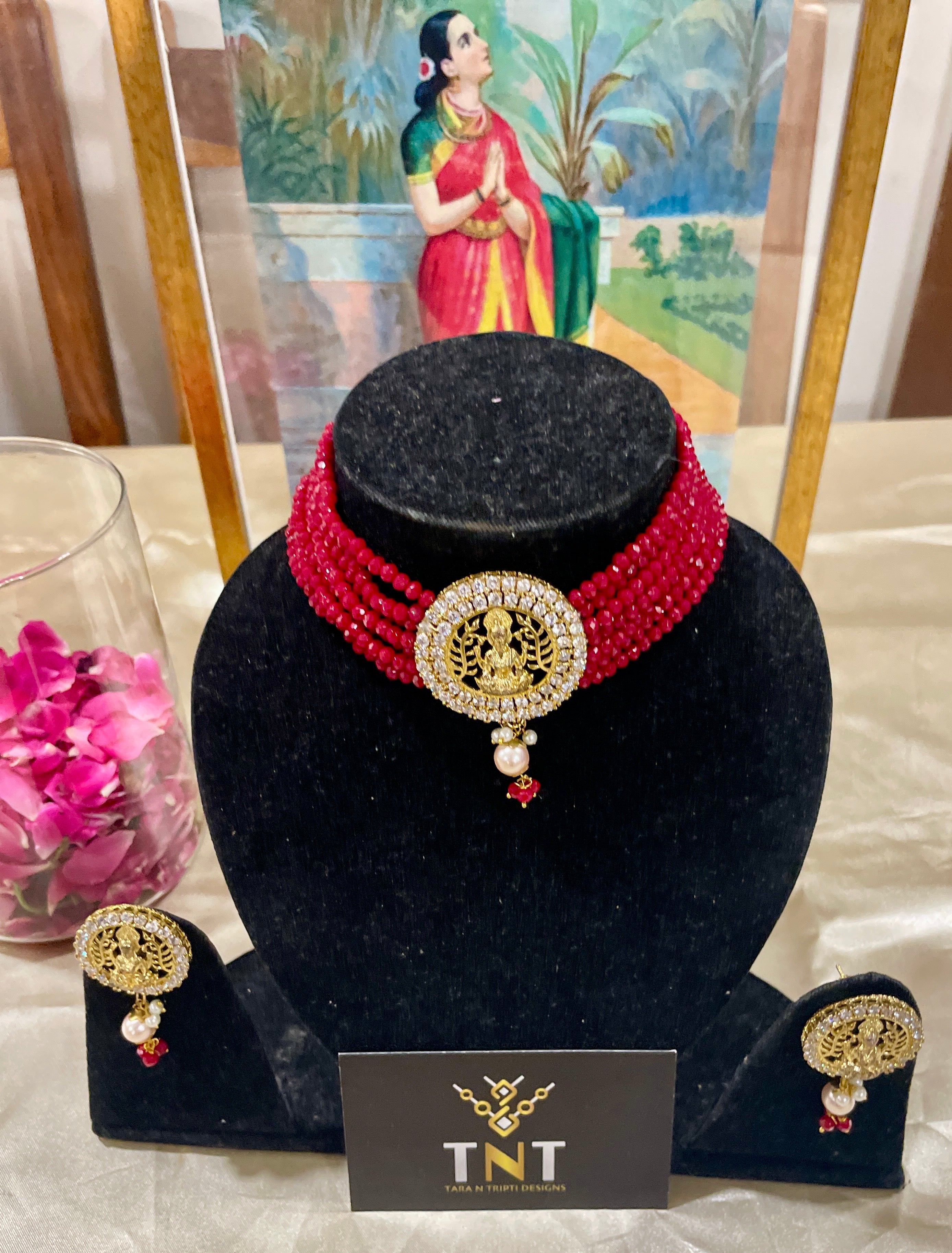 Adchini Temple choker set- red