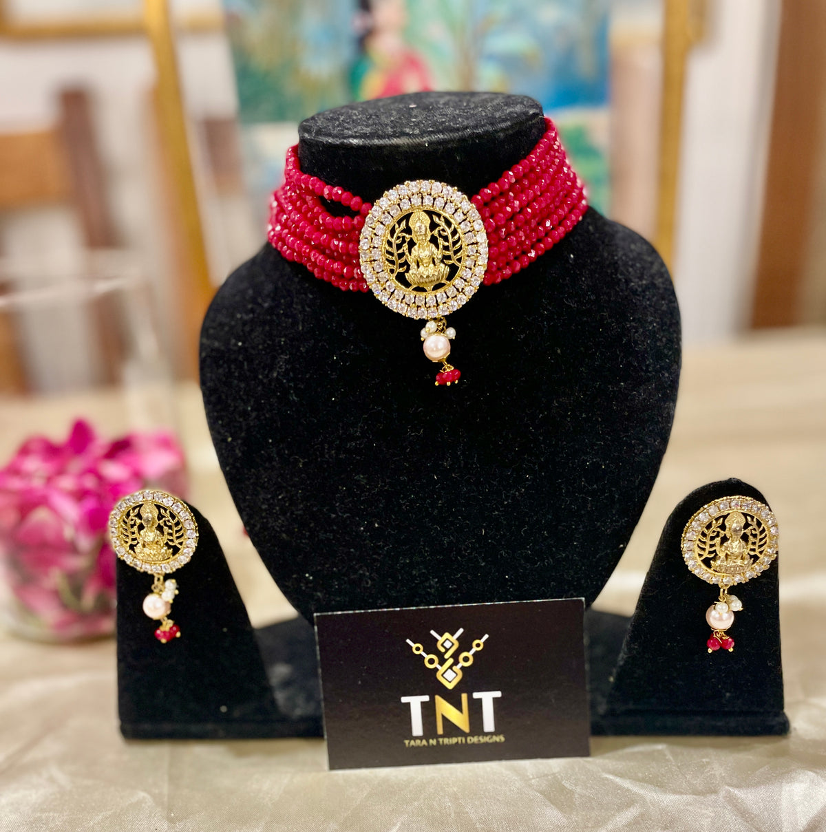Adchini Temple choker set- red