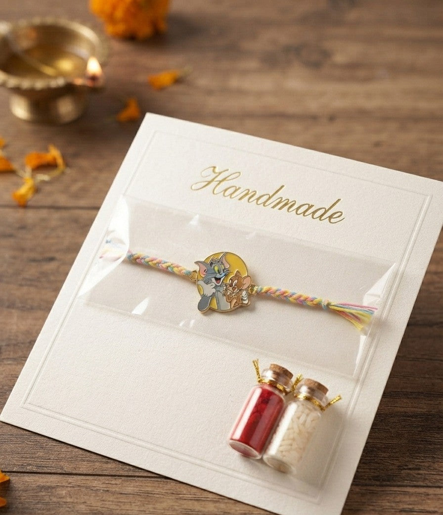 TNT Tom & Jerry Rakhi for Kids & Brother | Handmade Beaded Rakhi Set with Roli Chawal | Rakshabandhan Special