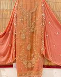 Peach Embroidered Designer Suit Set | Unstitched Suit Fabric | Raw Material