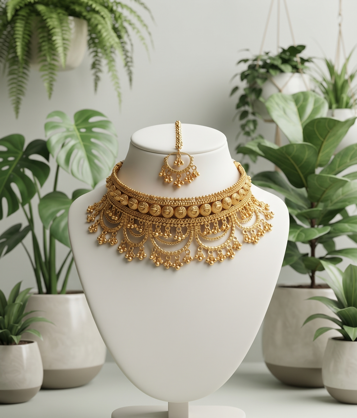 Royal Gold-Tone Chandbali Necklace & Maang Tikka Set