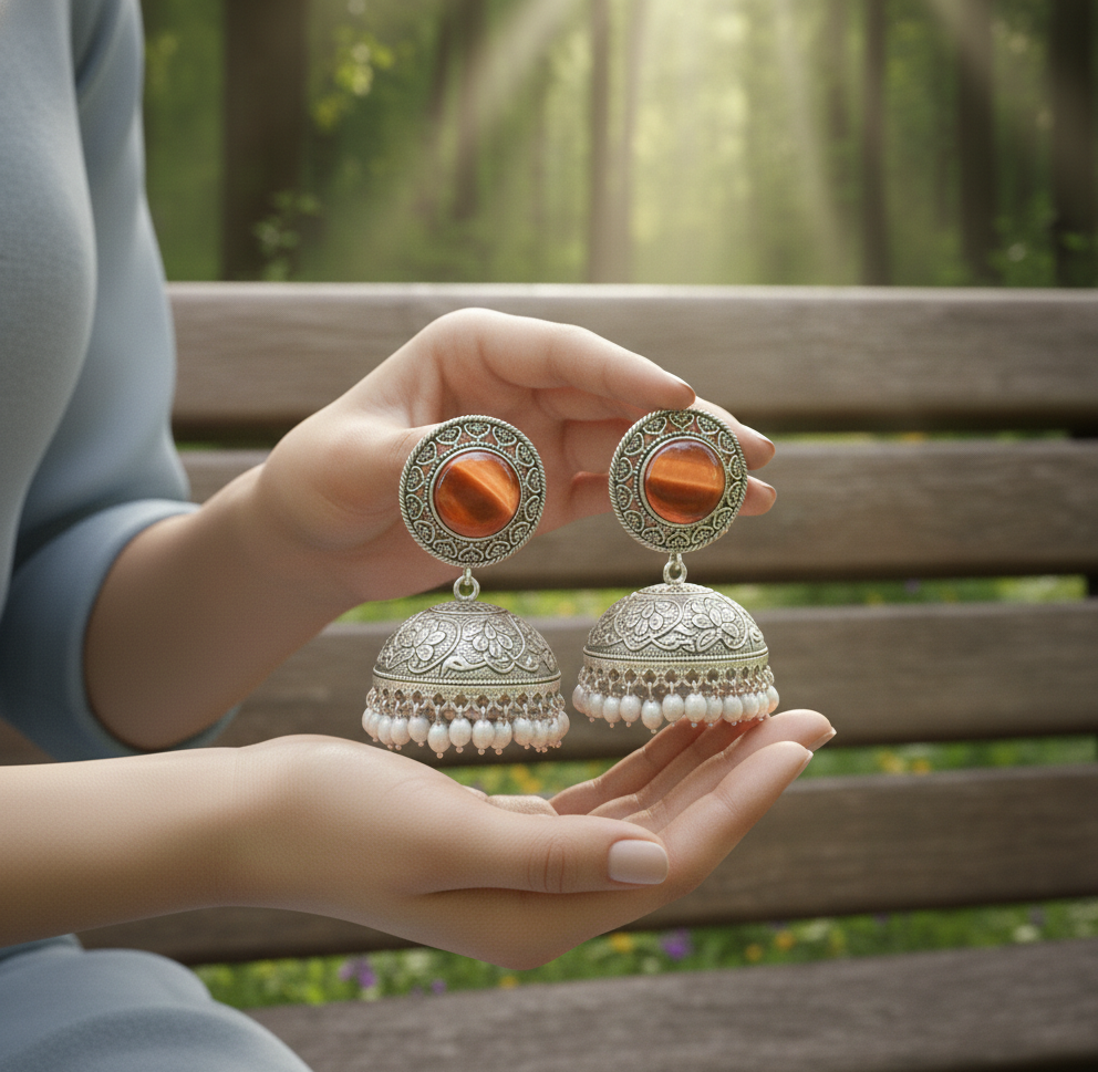 Shakuntalam oxidised jhumkis