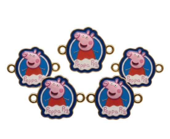 Peppa Pig metal Charms, Golden Tone, Round, DIY Jewellery Making Connectors, Set of 5