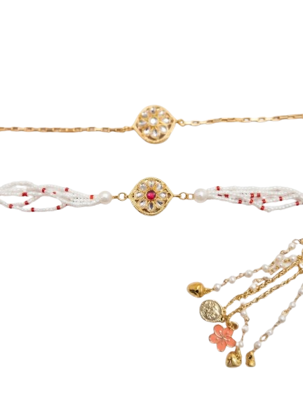 Kundan rakhi combo for bhai and bhabhi- pack of 2