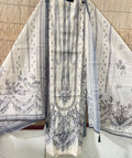 Elegant Ivory & Grey Floral Printed Suit Set | Unstitched Suit Fabric