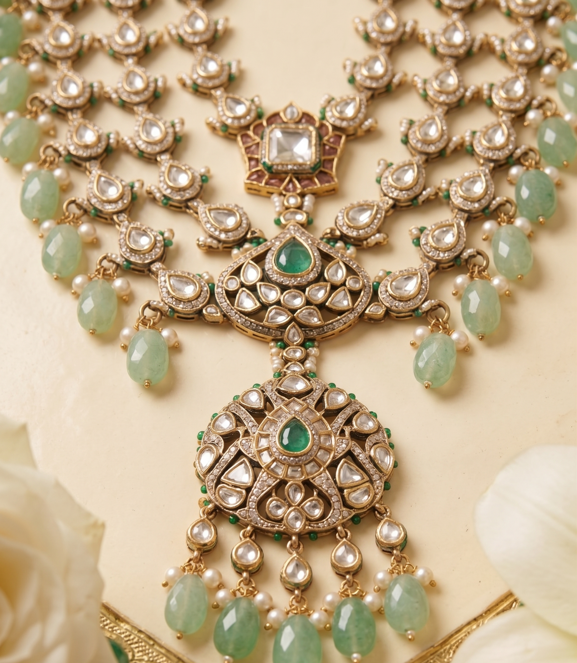 Victorian necklace for Grooms | Groom Mala or Sherwani Mala with victorian stones and green beads