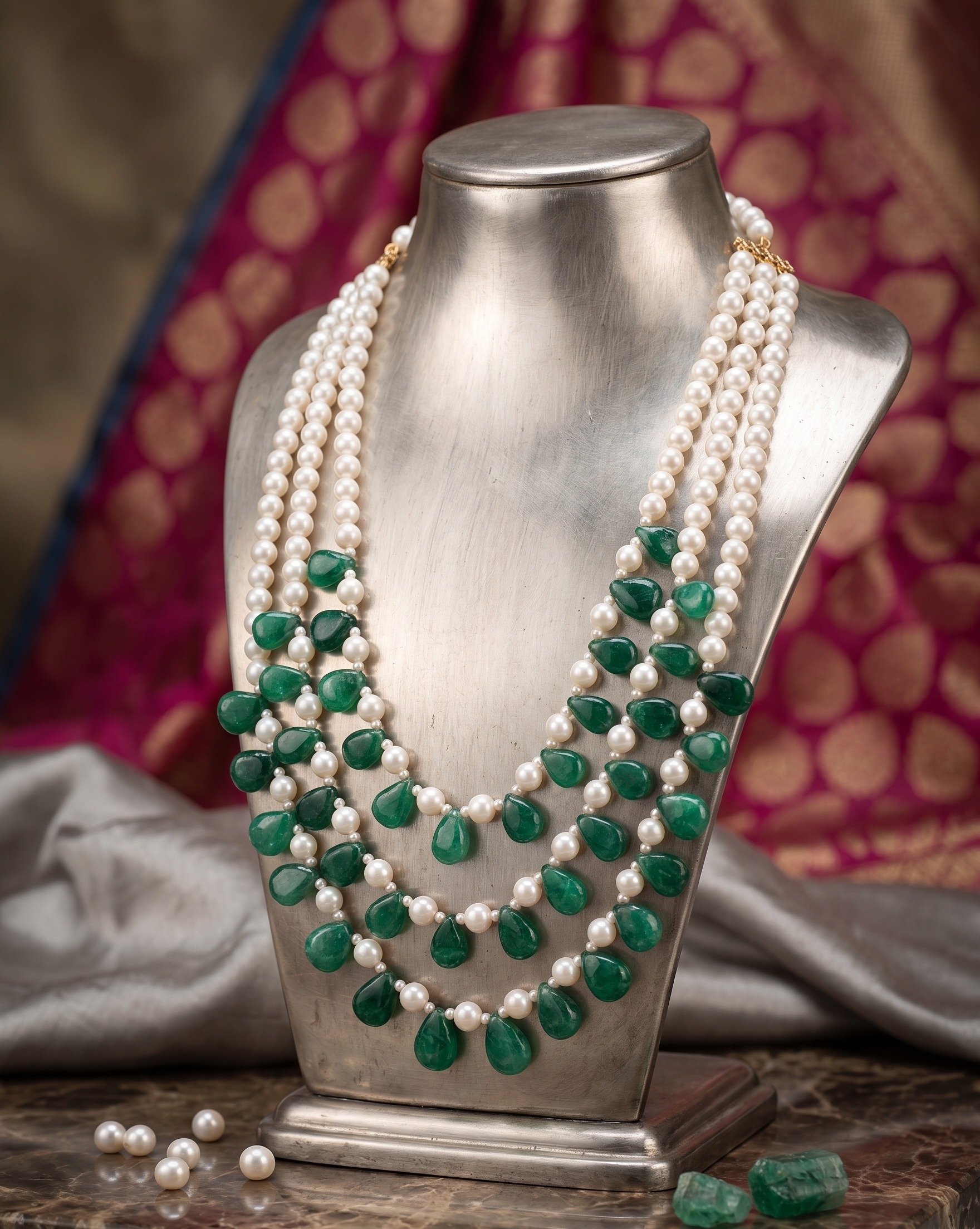Emerald Pearl Groom Mala | Groom Necklace| Sherwani Mala| Green Necklace for Grooms