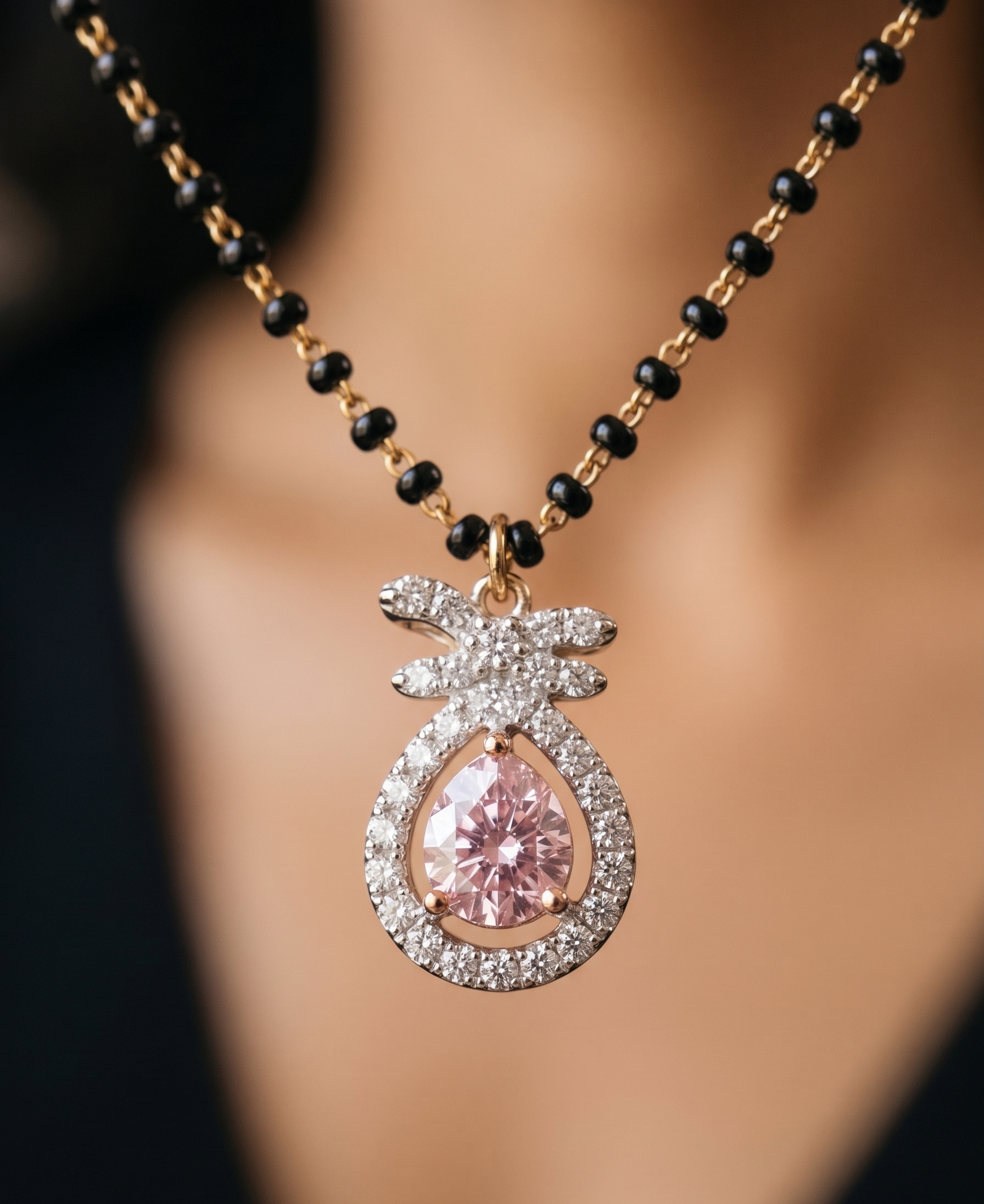 AD Mangalsutra necklace for Women, Pink Sapphire necklace