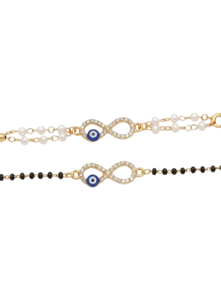 Evil Eye Infinity Bracelets for Women | Mangalsutra Bracelet and Pearl Bracelet| Pack of 2
