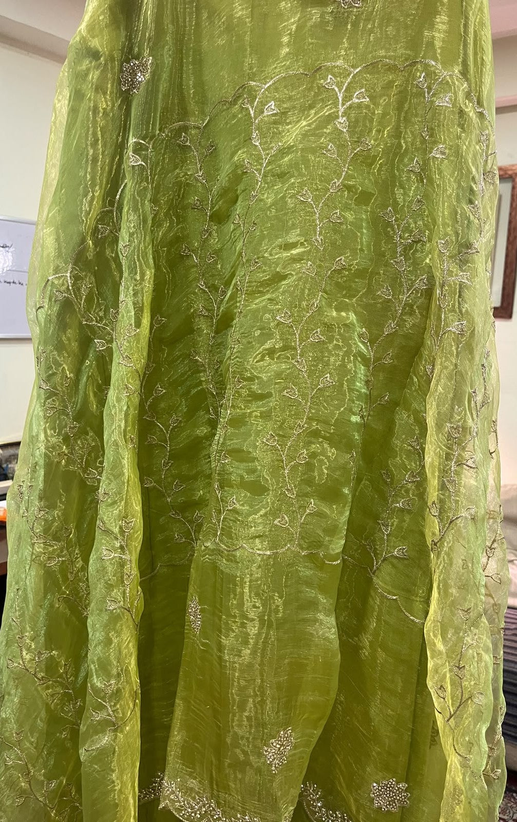 Green Organza Embroidered Suit Set | Unstitched Fabric
