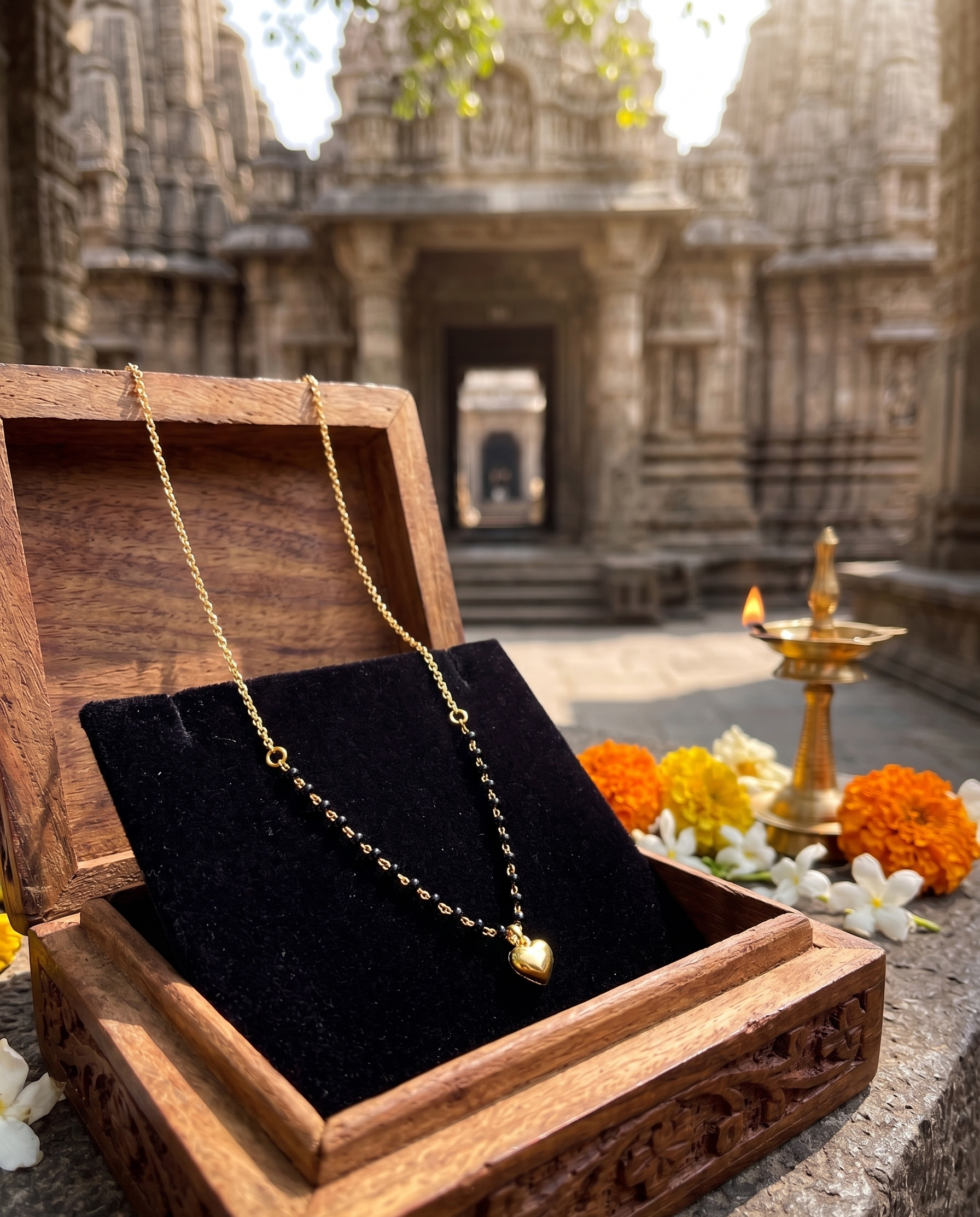 Heart Mangalsutra Necklace for Women, Anti Tarnish, Heart Pendant, Gold toned