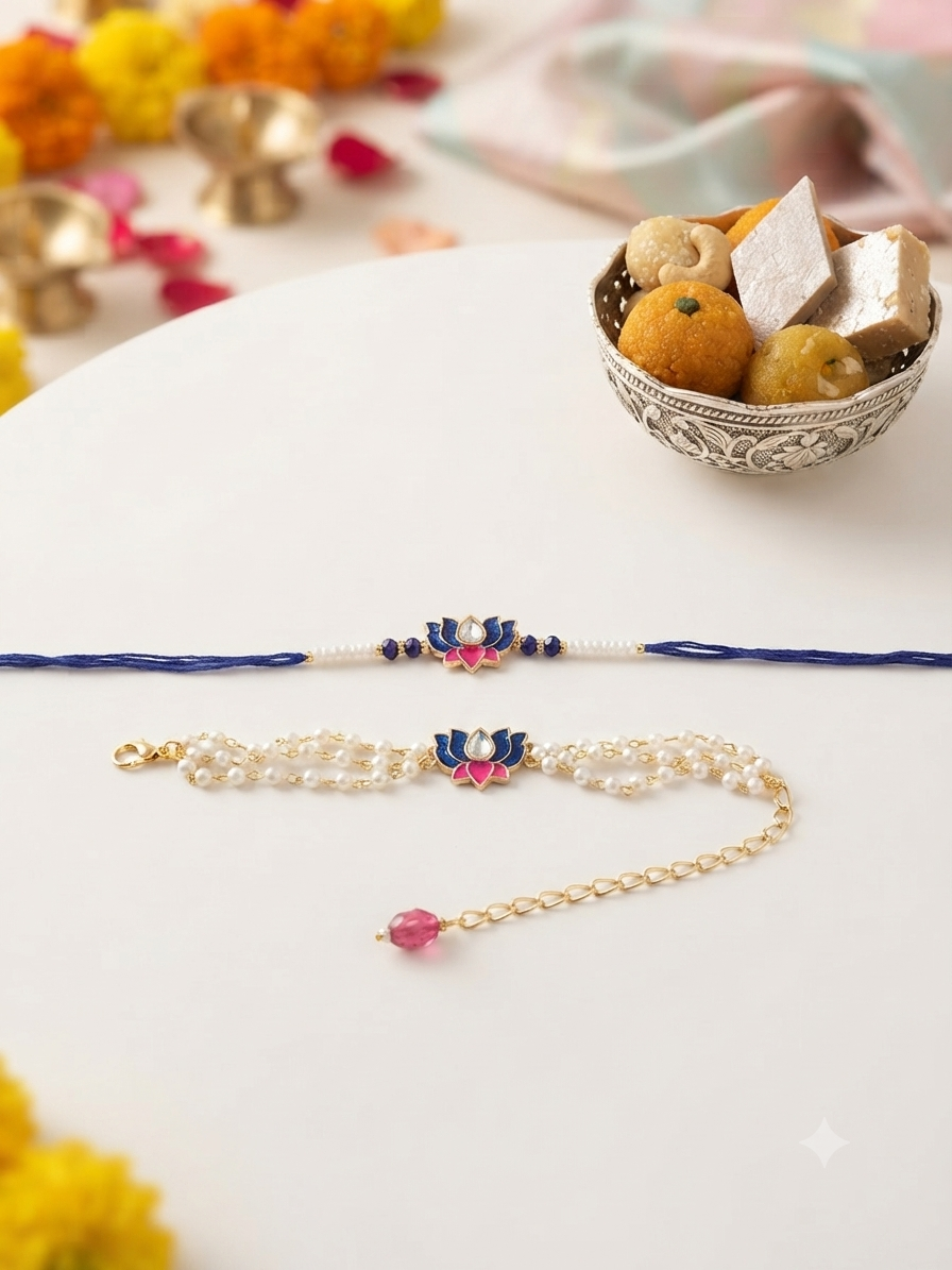 Blue lotus rakhi combo | Rakhi and Lumba| Bhai Bhabhi rakhi combo | Couple Rakhi