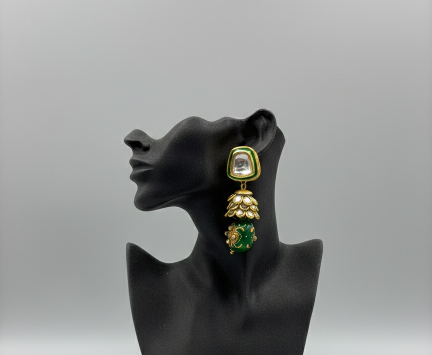 Sargun green kundan earrings