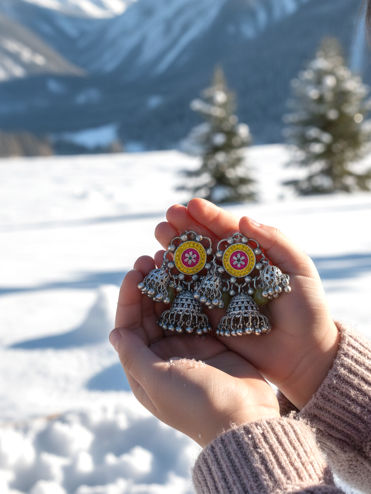 Simar triple jhumki earrings- yellow