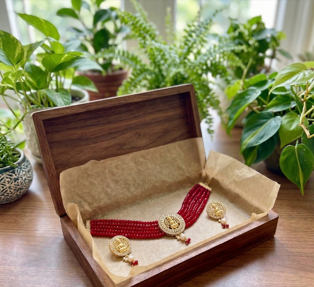 Adchini Temple choker set- red