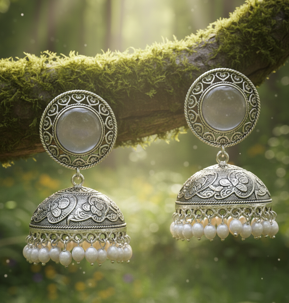 Shakuntalam oxidised jhumkis