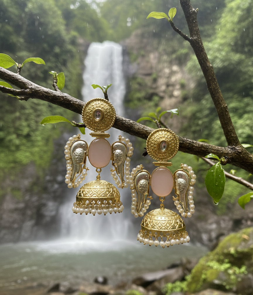Angel wings brass jhumki earrings for women