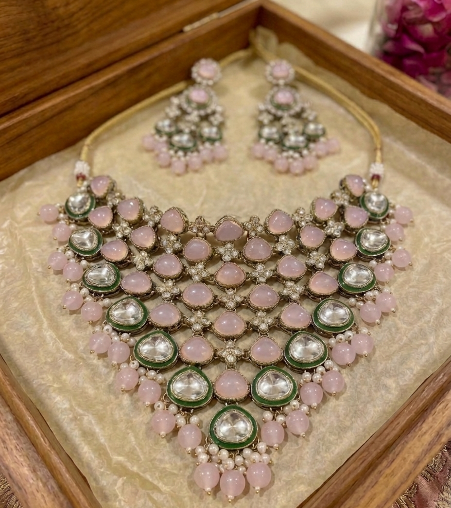 Hridya pink moissanite bridal set