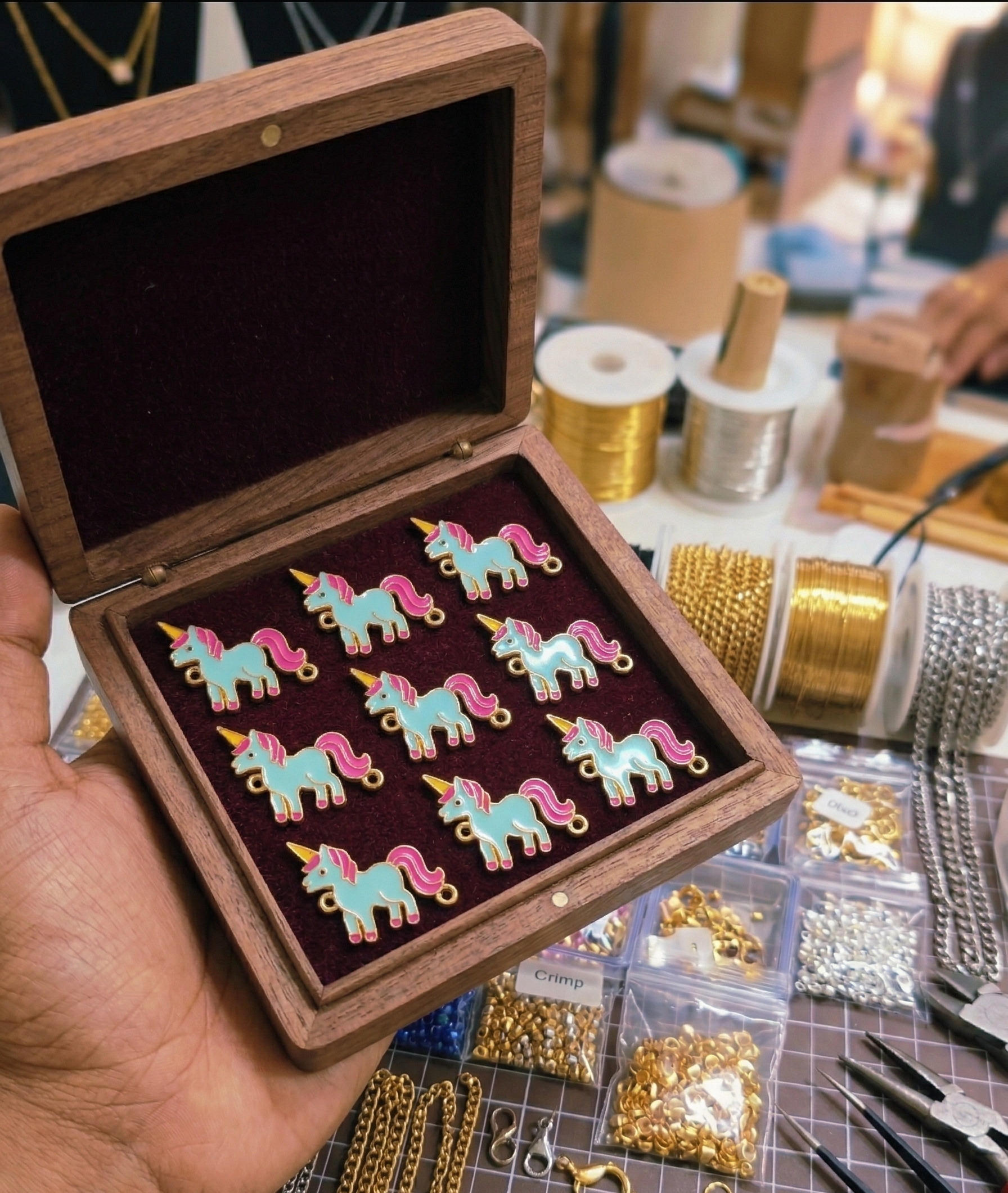 Unicorn Charm Connector, Enamel, Pink, Golden Tone, Fantasy Theme, DIY Jewellery Making, Pack of 10 charms, Unicorn charms for jewellery making