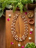 Rudraksh and pearl long neckline | Triple Strand Rudraksha and Pearl Beaded Necklace, Traditional Indian Style