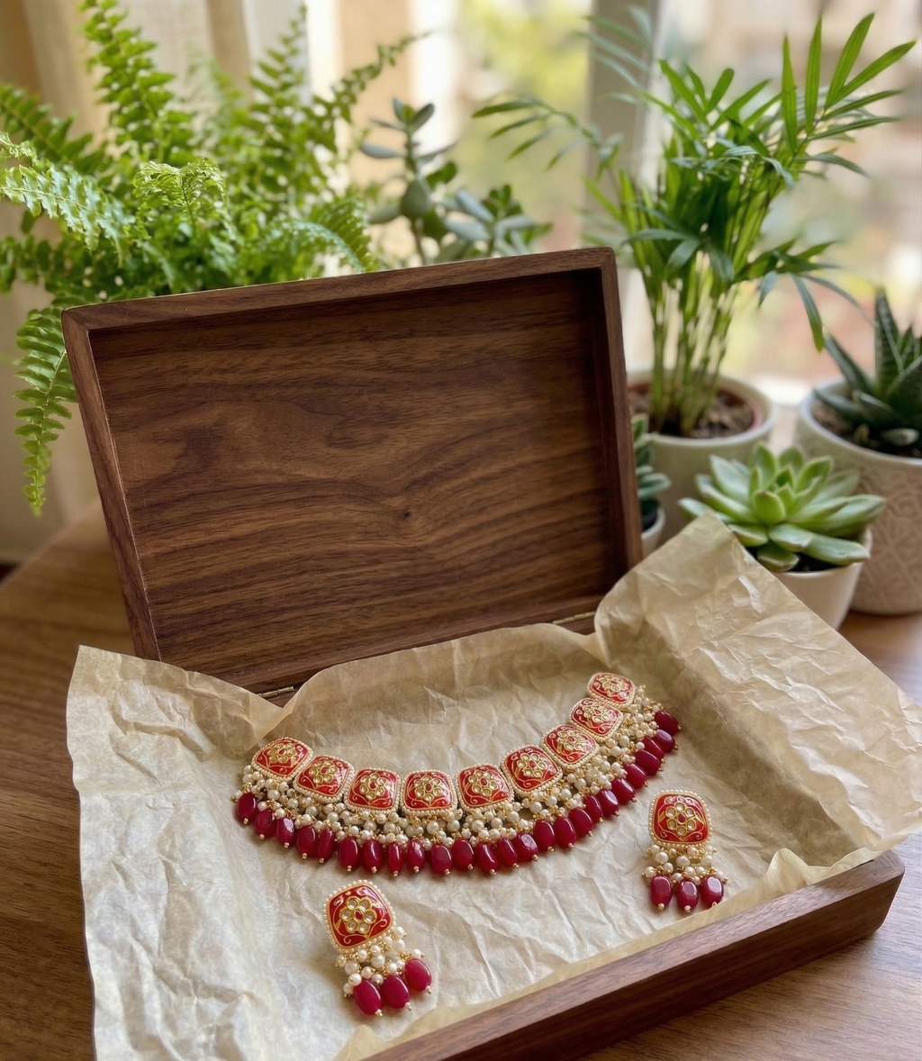 Maryam Meenakari work red choker set