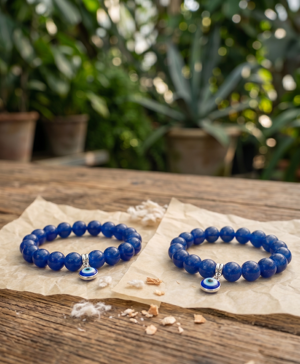Tara N Tripti Designs - TNT Evil Eye Beaded Bracelet Set, Blue, Crystal and Glass Beads, Stackable, 2 Pieces, 2 to 8 years