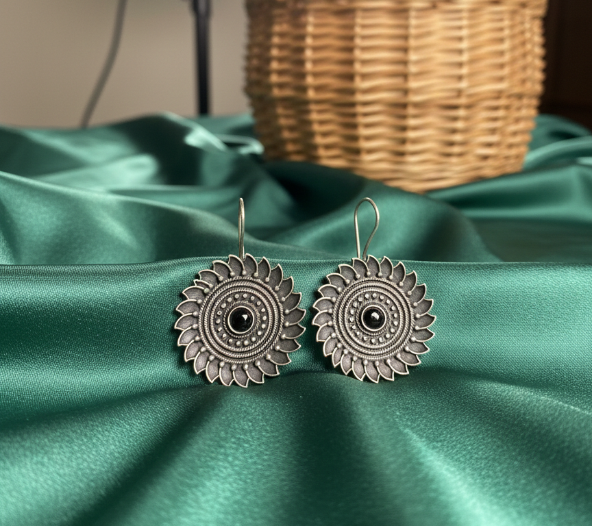 Sunflower metal dangle drop earrings