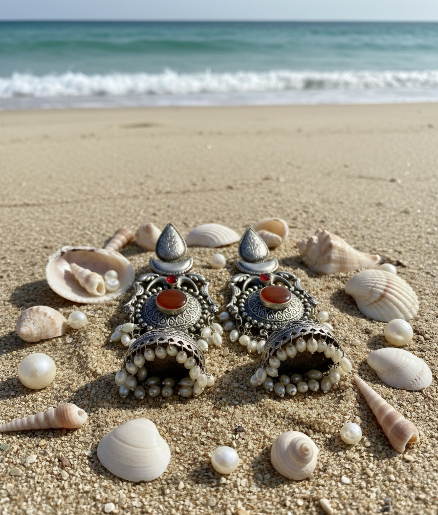 Rani silver oxidised Jhumkas