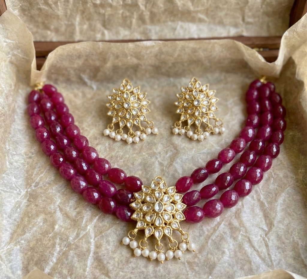 Katha red choker necklace set