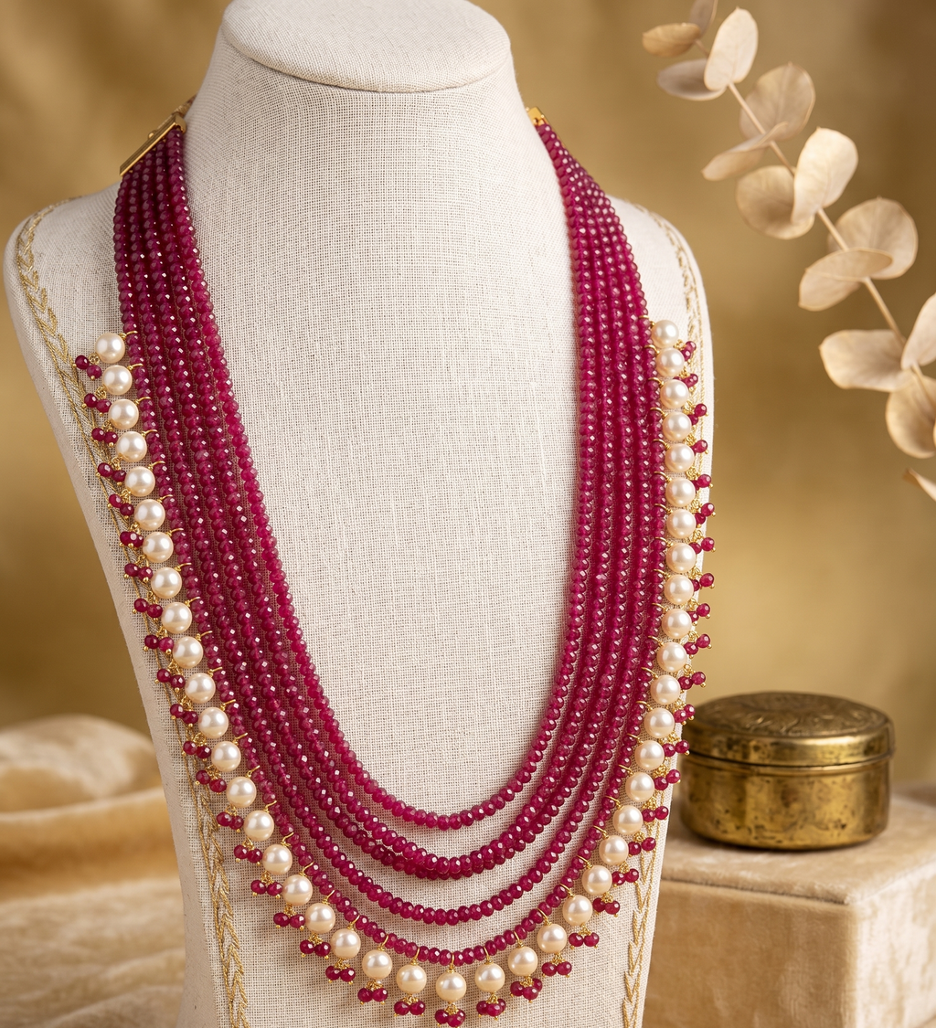 Multi-layer ruby necklace for Groom | Groom Jewellery | Sherwani Mala