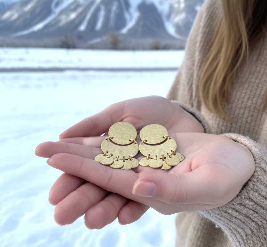 Sana Golden Hammered Geometric Earrings, Statement Jewelry