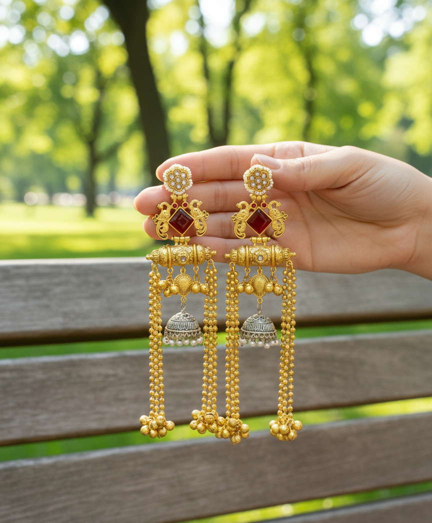 Tamanna dual tone Brass long earrings