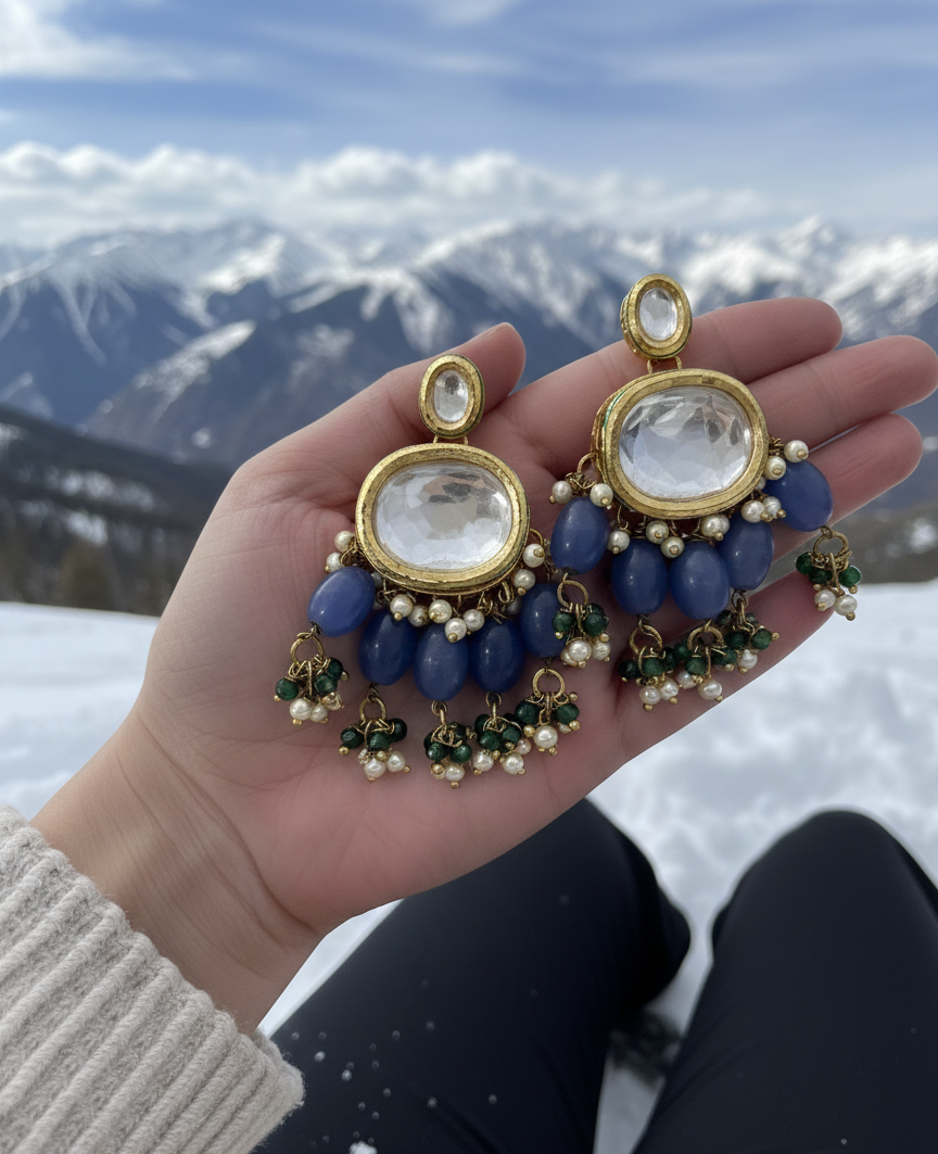 Anandita blue kundan chandbali earrings