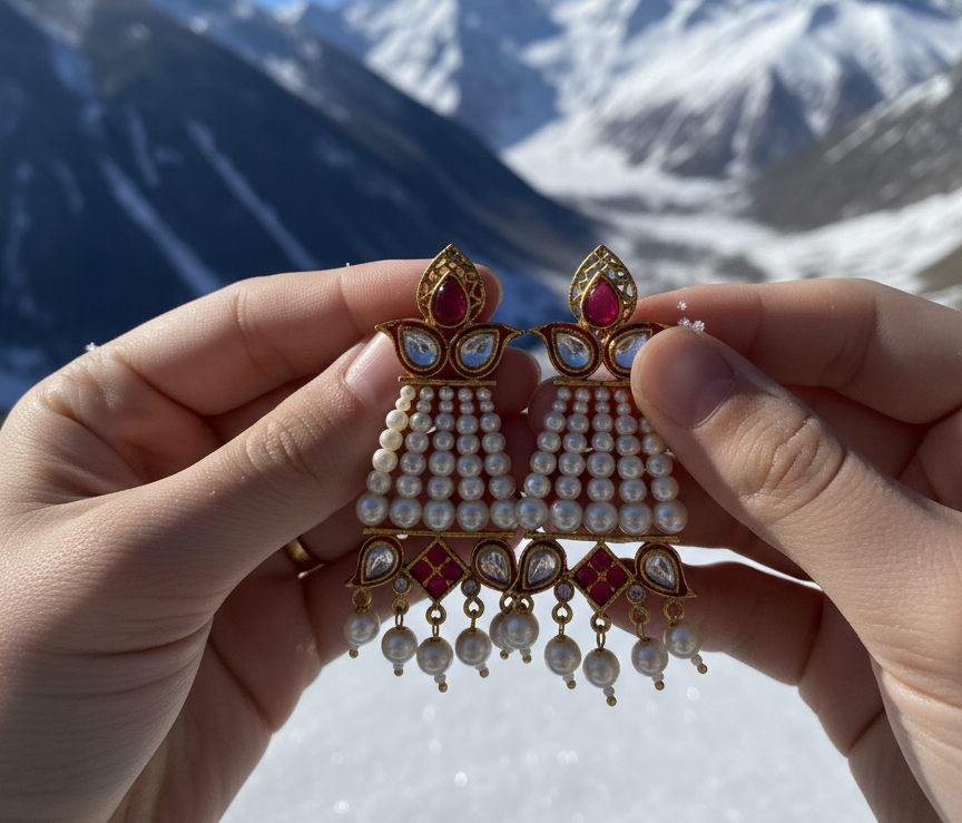 Shivali pearl earrings with pink accent