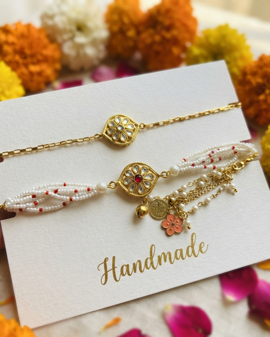 Kundan rakhi combo for bhai and bhabhi- pack of 2