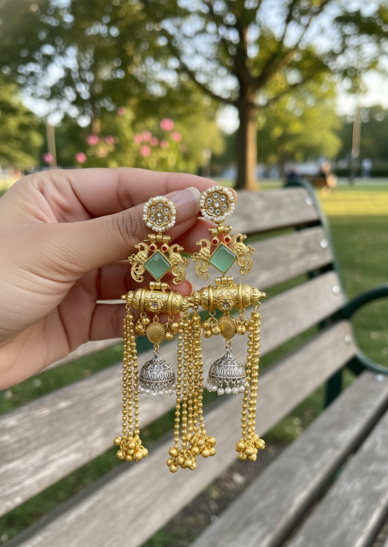 Tamanna dual tone Brass long earrings