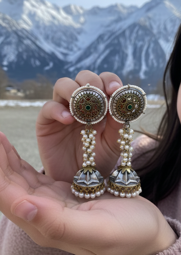 Anandi oxidised jhumkis with tiny pearl strands