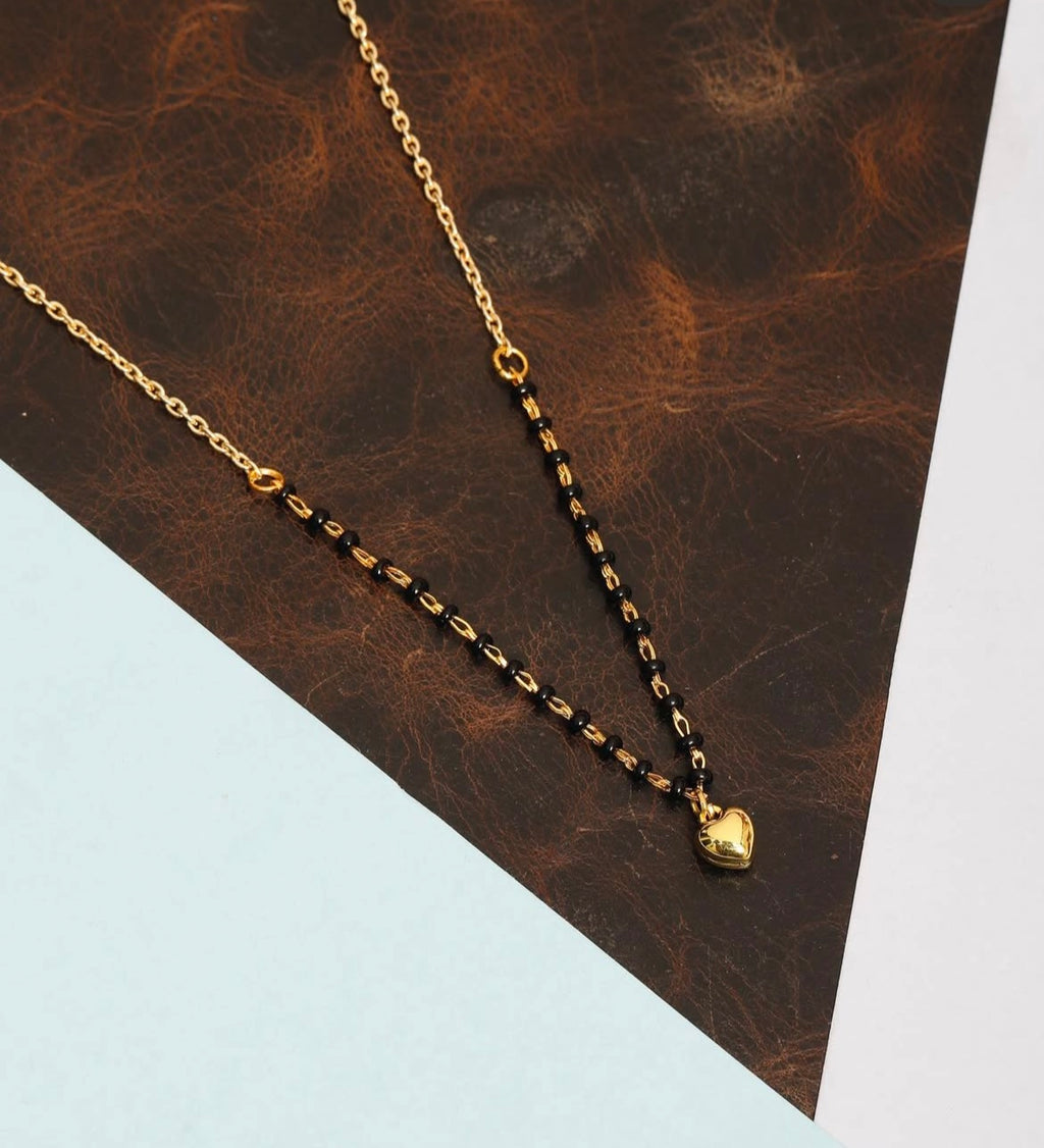 Heart Mangalsutra Necklace for Women, Anti Tarnish, Heart Pendant, Gold toned