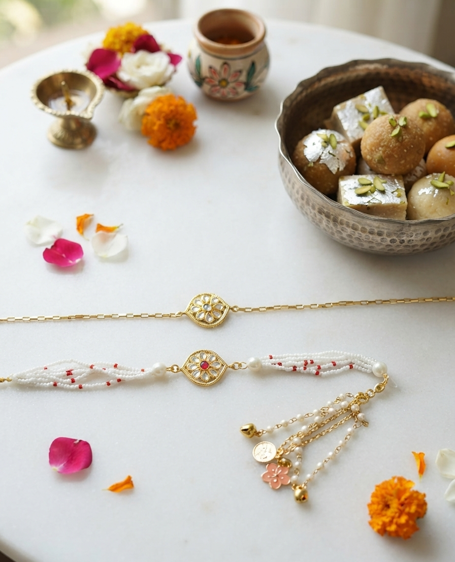 Kundan rakhi combo for bhai and bhabhi- pack of 2