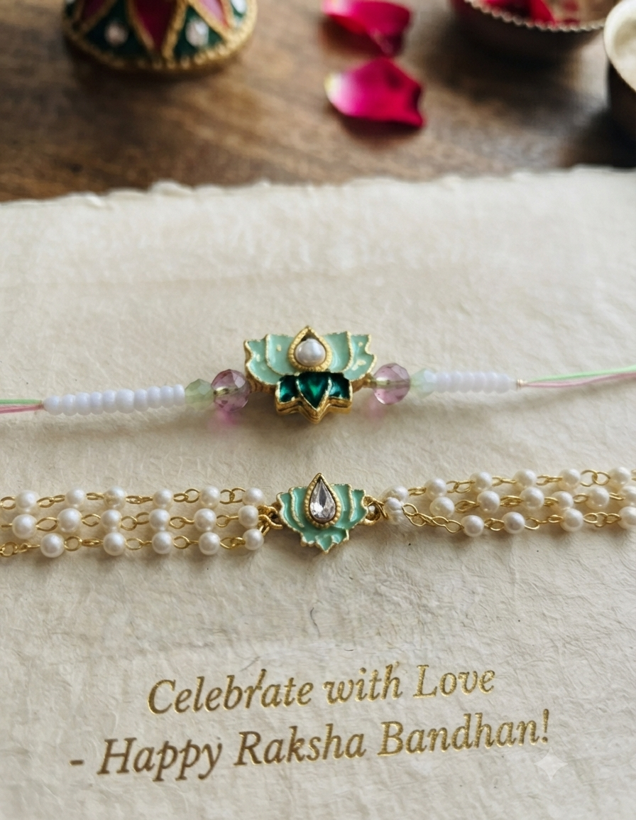 Green lotus rakhi combo | Rakhi and Lumba| Bhai Bhabhi rakhi combo | Couple Rakhi