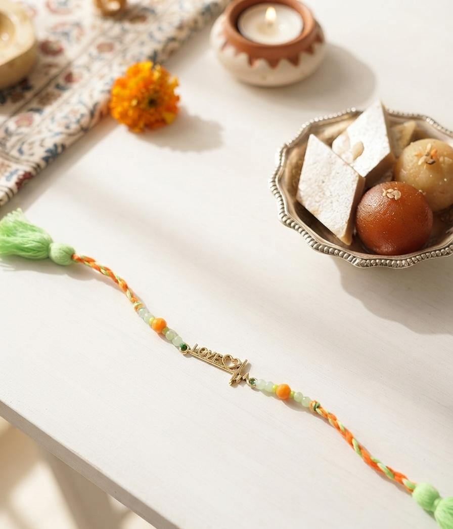 Love heartbeat rakhi - golden | Rakhi for brother