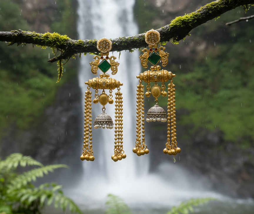 Tamanna dual tone Brass long earrings