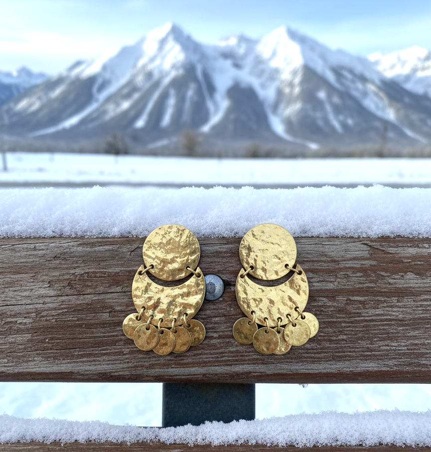 Sana Golden Hammered Geometric Earrings, Statement Jewelry