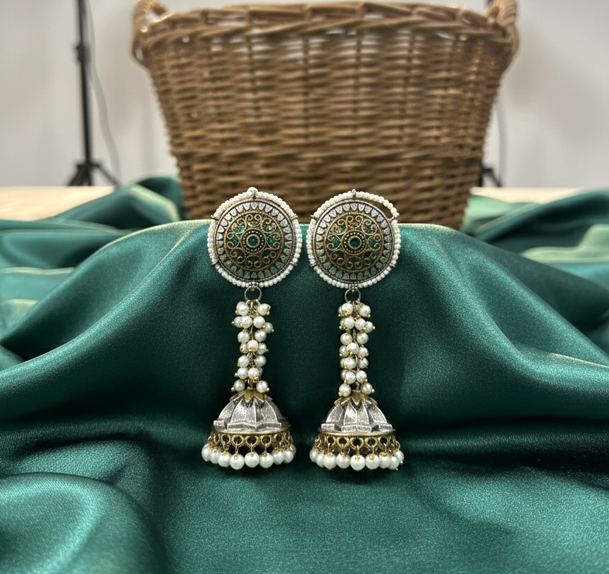 Anandi oxidised jhumkis with tiny pearl strands