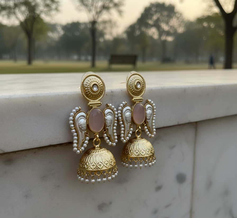 Angel wings brass jhumki earrings for women
