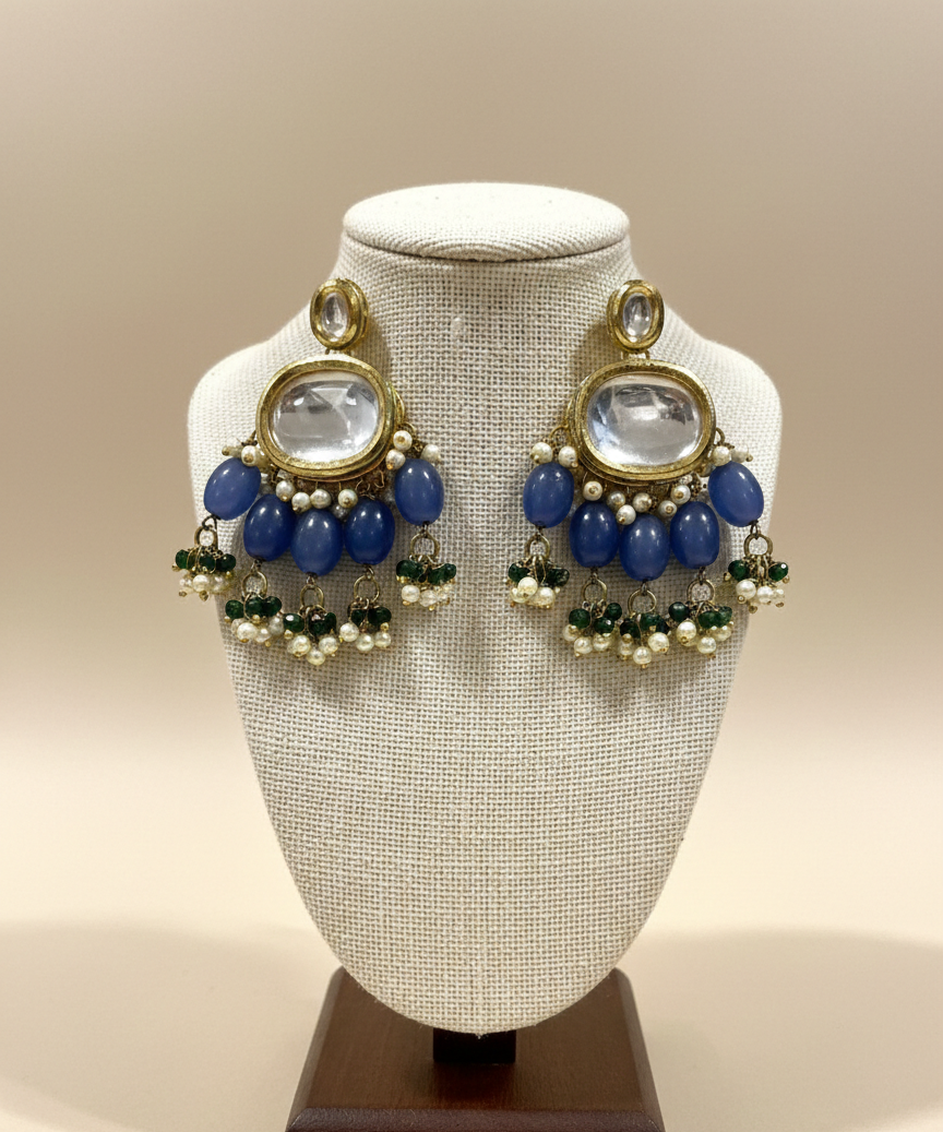 Anandita blue kundan chandbali earrings