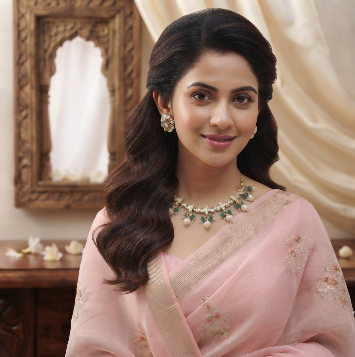 Elegant Green Beaded Kundan Necklace Set with Pearl Drops