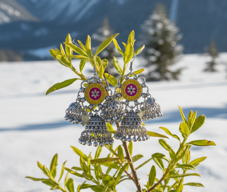 Simar triple jhumki earrings- yellow