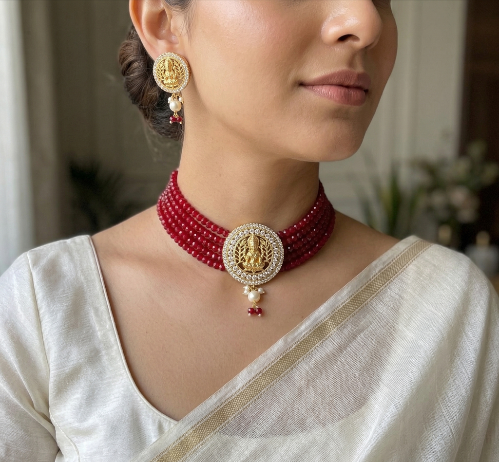 Adchini Temple choker set- red