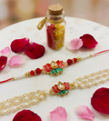 Lotus Rakhi and Lumba Set, Kundan Meenakari with Pearl Chain, Couple rakhi set for bhai and bhabhi